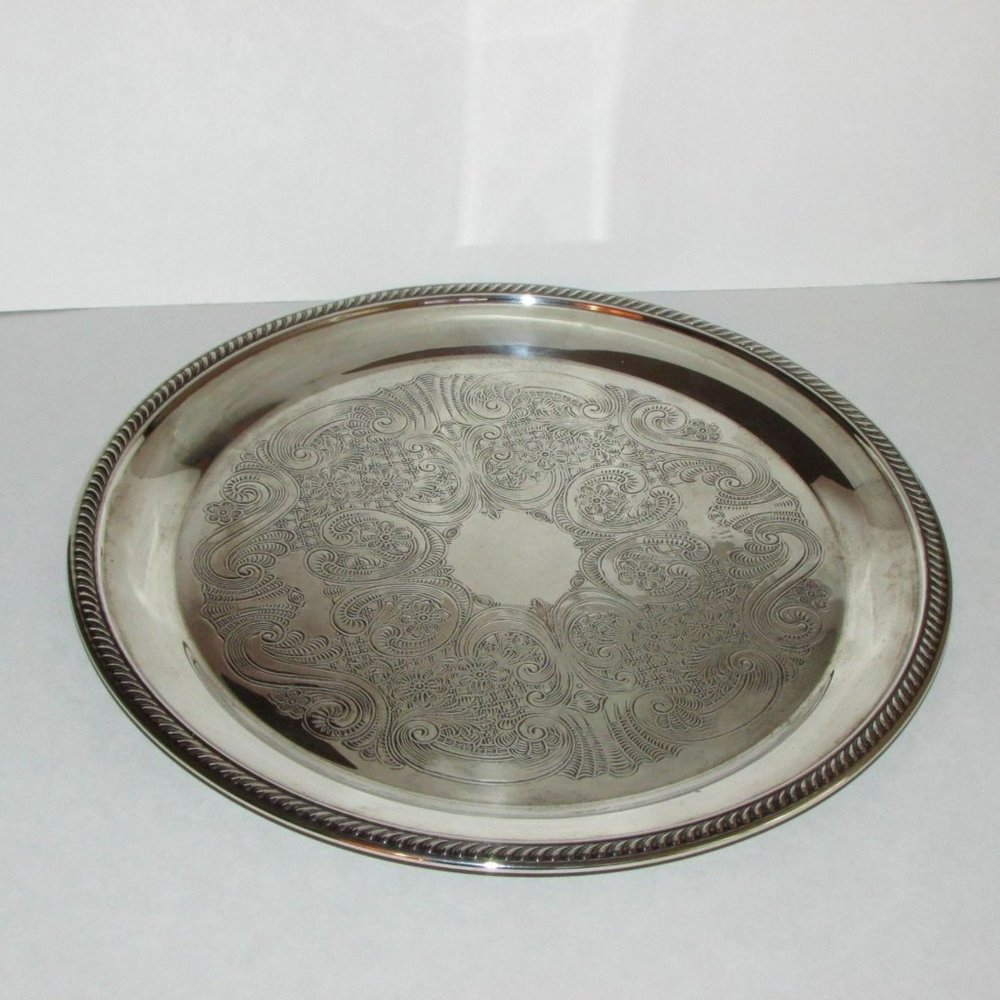Vintage Rogers Silverplate Serving Tray 12.5" Round E.P. Brass